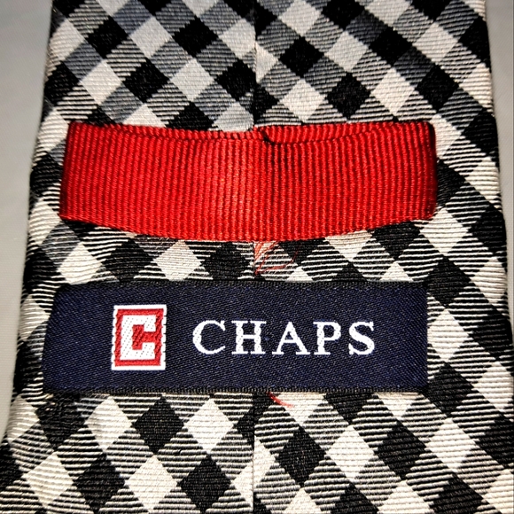 Chaps 💯 Silk Men's Necktie 57-60" x 3.5" Black/White Grid Pattern - Picture 4 of 9